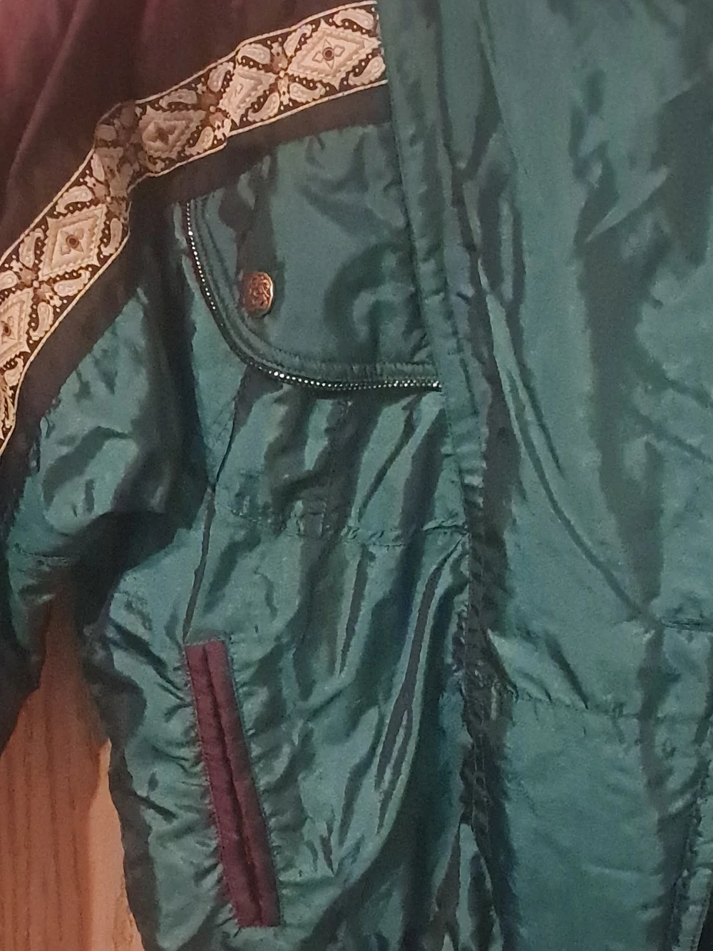 Womens Teal and Dark Brown Puffer Jacket with Contrast Trim Medium